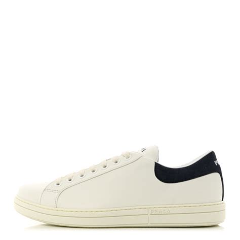 Prada Vitello Plume Logo Low Top Sneakers 41 White Black